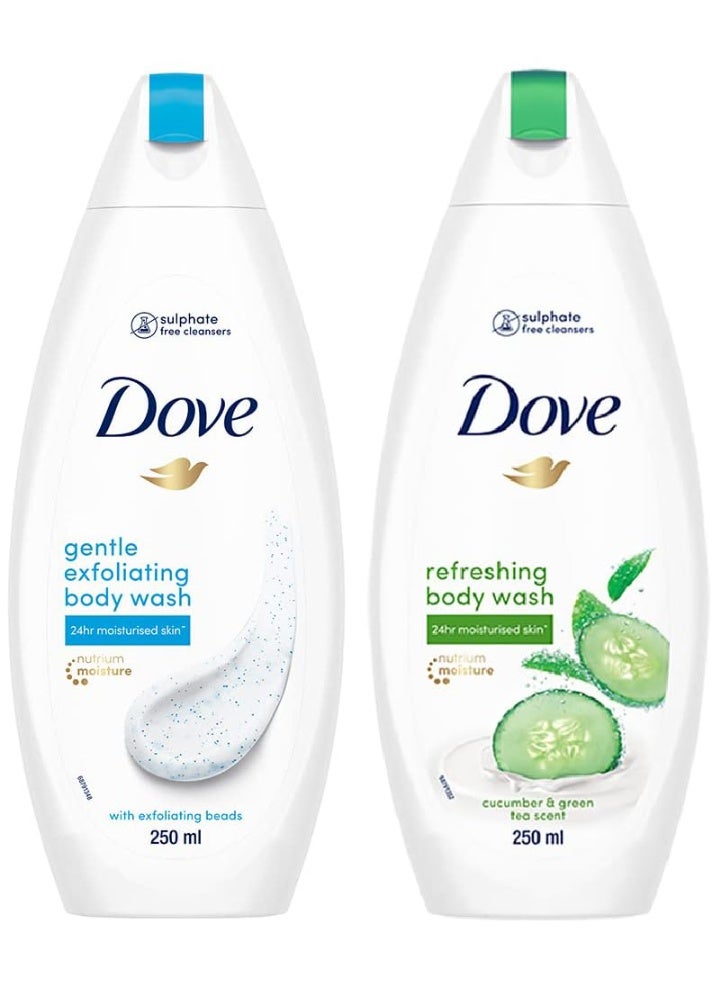 Dove Refreshing Body Wash, With Refreshing Cucumber And Green Tea Scent, Dove Exfoliating Bodywash, For All Skin Type, Smoother Skin, 250 ml - Image 1